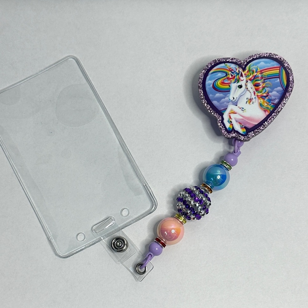 Handmade Unicorn Heart Retractable Badge Reel